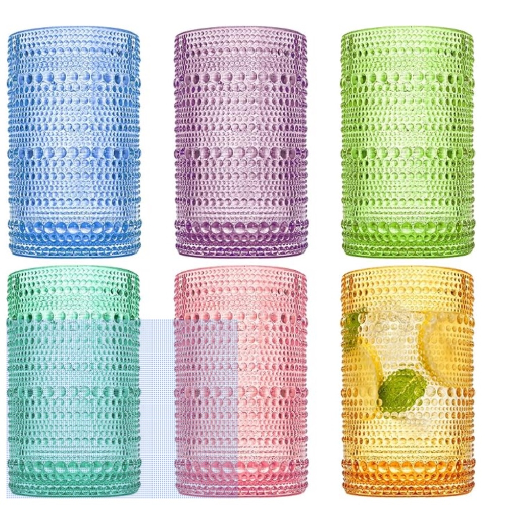 NWT Zoofox Colored Hobnail Drinking Glasses Tumblers Embossed Design (SET of 6)